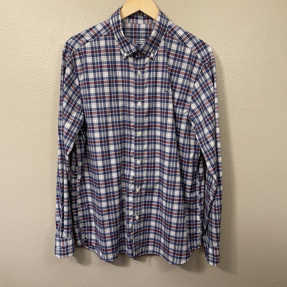 Vineyard Vines Men's Performance Plaid Button Down Shirt Long Sleeve Office Sz L